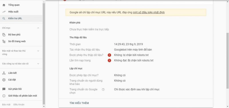 Lỗi không lập được chỉ mục website 6