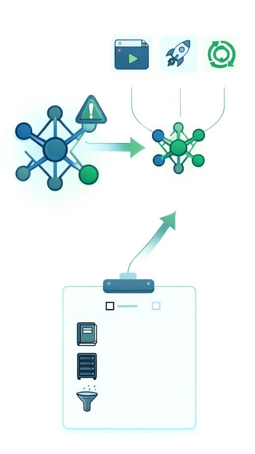 Infographic of a workflow with a deprecated Activation Trigger node replaced by new Trigger and Workflow Trigger nodes, event icons for Activation, Start, Update, and a checklist of recommended best practices