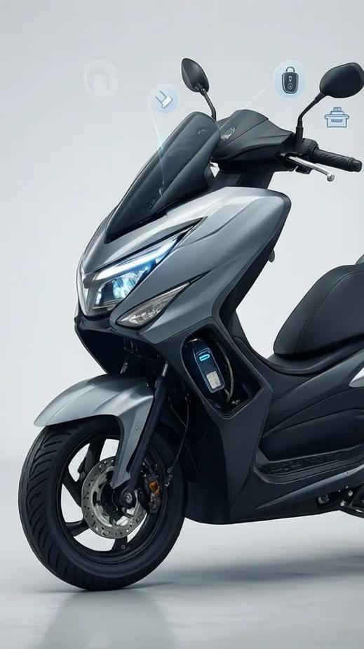 Xe tay ga Honda Vario 2026 góc bên trên nền trắng sạch với các biểu tượng nhỏ chỉ Smart Key, cổng USB-C, đèn LED và cốp 18 lít